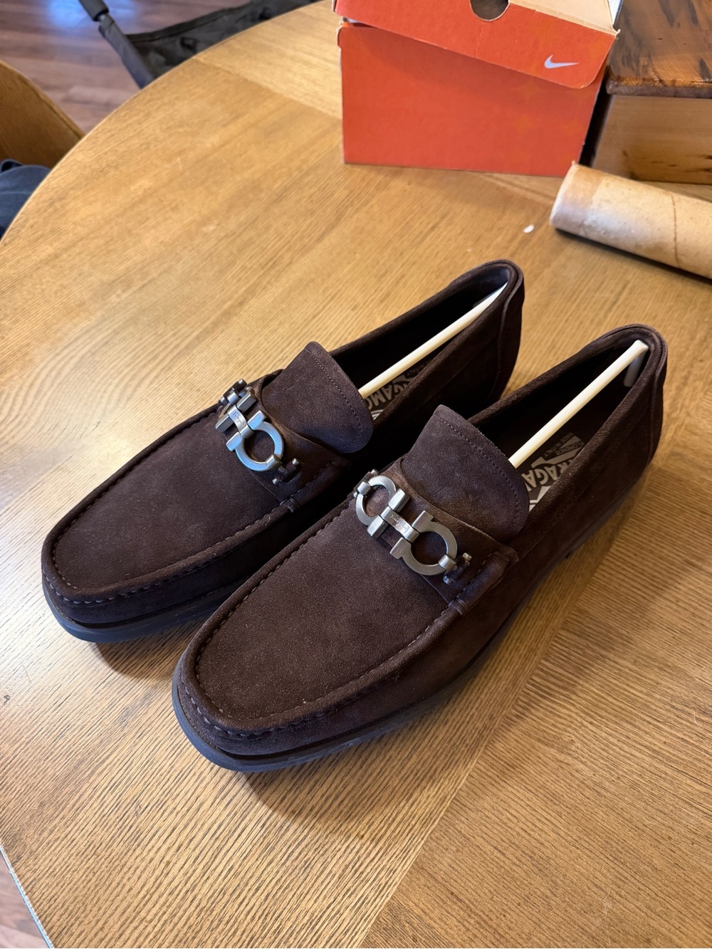 Salvatore Ferragamo Men's Brown Suede Bit Loafers